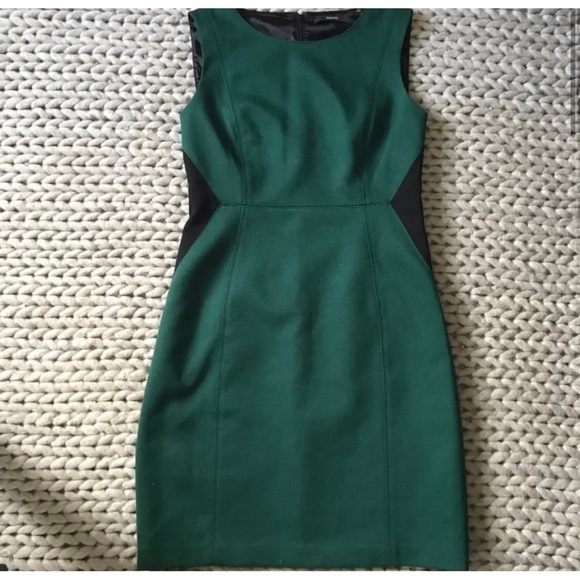 Tahari Sz 10 Emerald Hunter Green Black Sheath Dress Christmas Figure Flattering - Picture 4 of 16